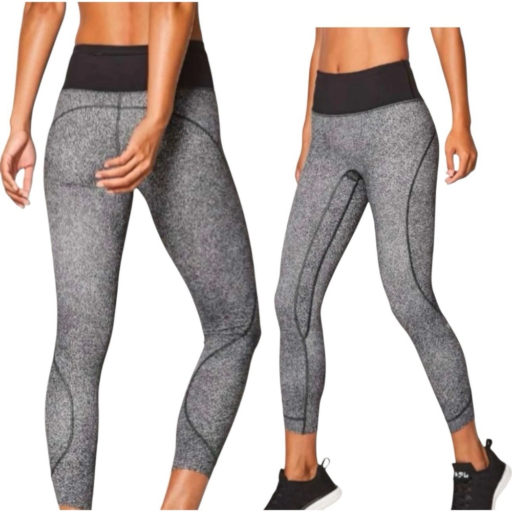 Lululemon Run The Day Crop Legging Fractal Dark Starlight Blk Gray Women 4 #442